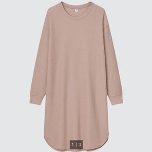 Waffle crew neck long-sleeve dress